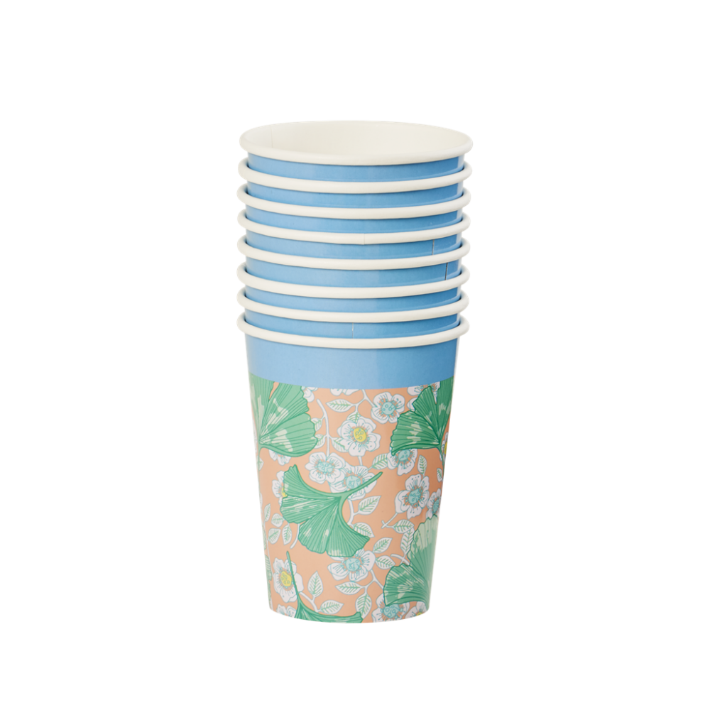 Leaves & Flower Print Set of 8 Paper Cups By Rice DK